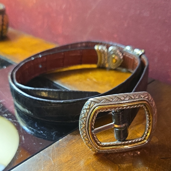 Brighton Accessories - VTG Brighton - Croc Gold/Silver Reversible Belt Black/Brown - Size 32